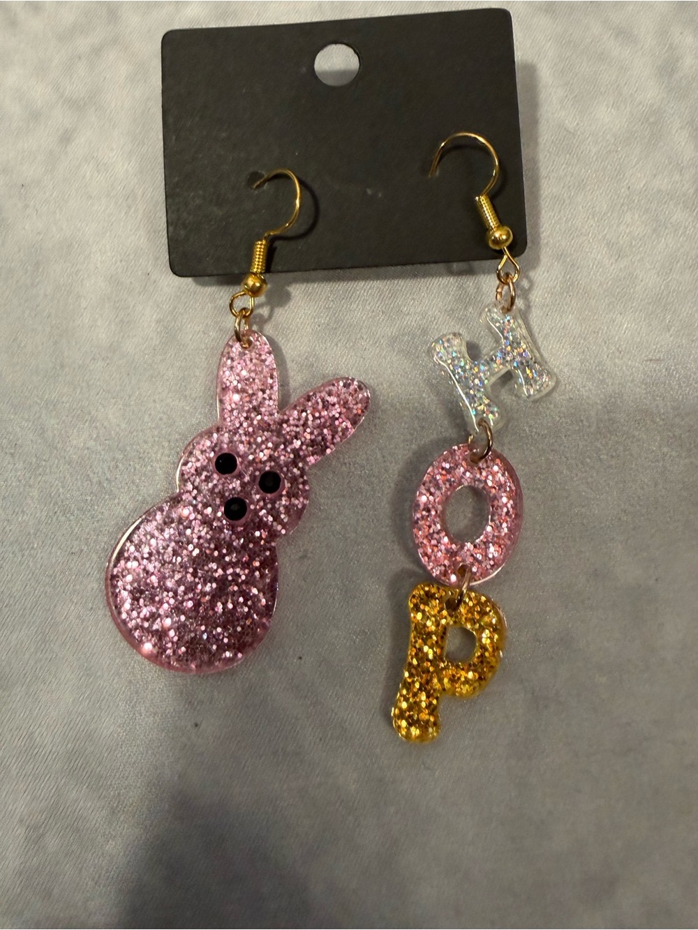 Handmade Pink Glitter Peep & HOP Mismatch Easter Dangle Earrings